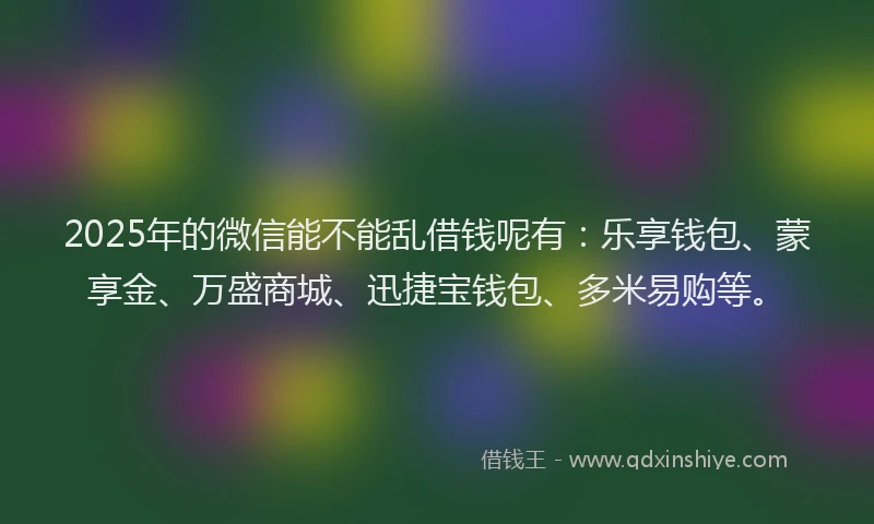 2025年的微信能不能乱借钱呢有：乐享钱包、蒙享金、万盛商城、迅捷宝钱包、多米易购等。