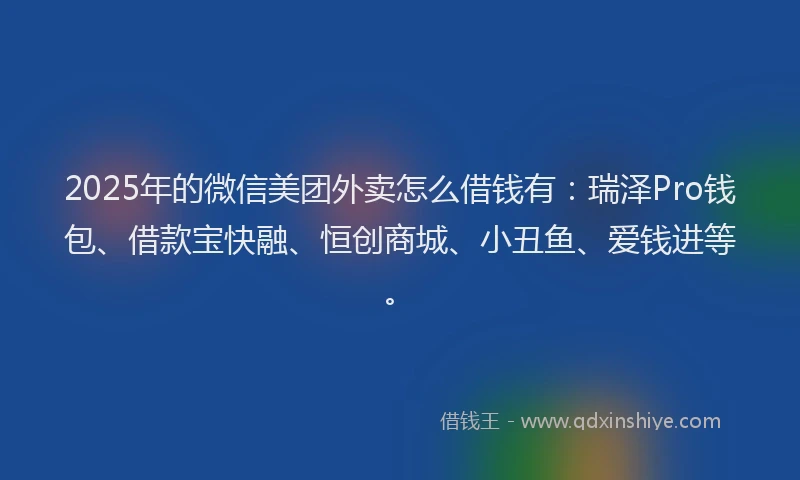 2025年的微信美团外卖怎么借钱有：瑞泽Pro钱包、借款宝快融、恒创商城、小丑鱼、爱钱进等。