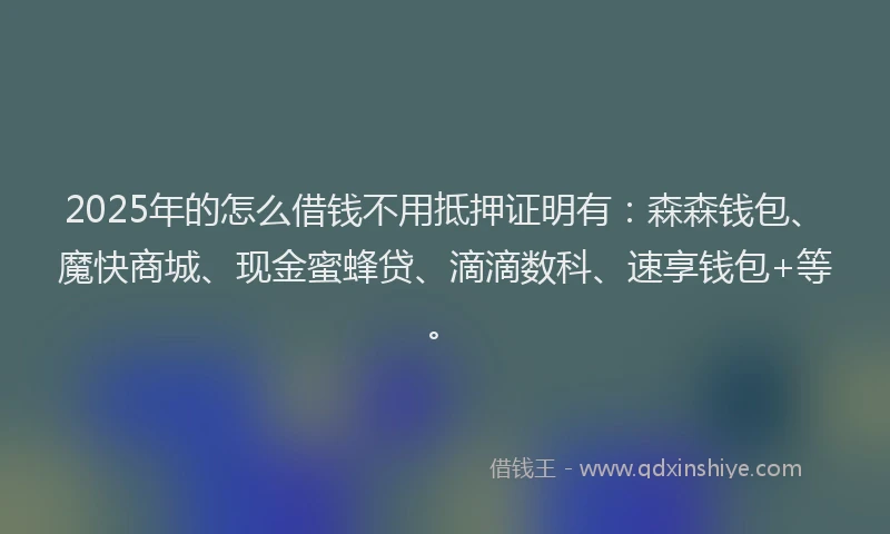 2025年的怎么借钱不用抵押证明有：森森钱包、魔快商城、现金蜜蜂贷、滴滴数科、速享钱包+等。