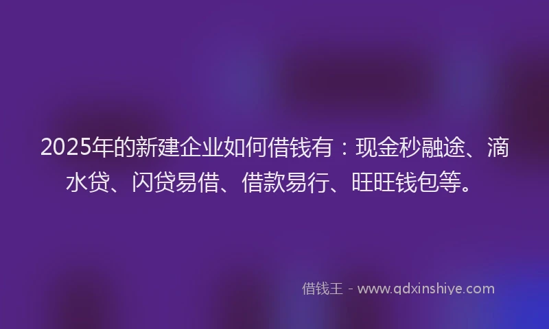 2025年的新建企业如何借钱有：现金秒融途、滴水贷、闪贷易借、借款易行、旺旺钱包等。