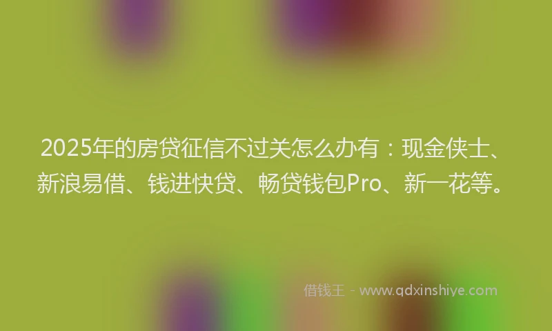 2025年的房贷征信不过关怎么办有：现金侠士、新浪易借、钱进快贷、畅贷钱包Pro、新一花等。