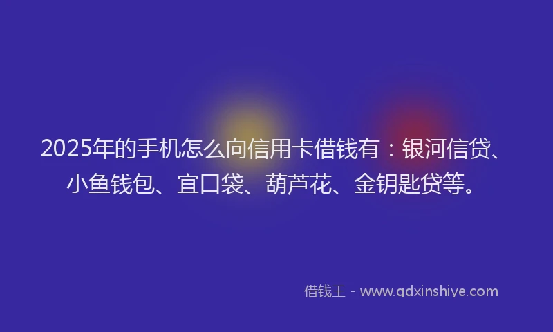 2025年的手机怎么向信用卡借钱有：银河信贷、小鱼钱包、宜口袋、葫芦花、金钥匙贷等。