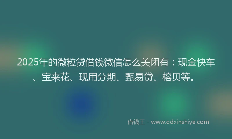 2025年的微粒贷借钱微信怎么关闭有：现金快车、宝来花、现用分期、甄易贷、榕贝等。