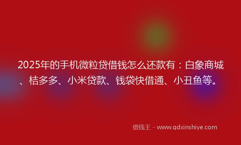 2025年的手机微粒贷借钱怎么还款有：白象商城、桔多多、小米贷款、钱袋快借通、小丑鱼等。