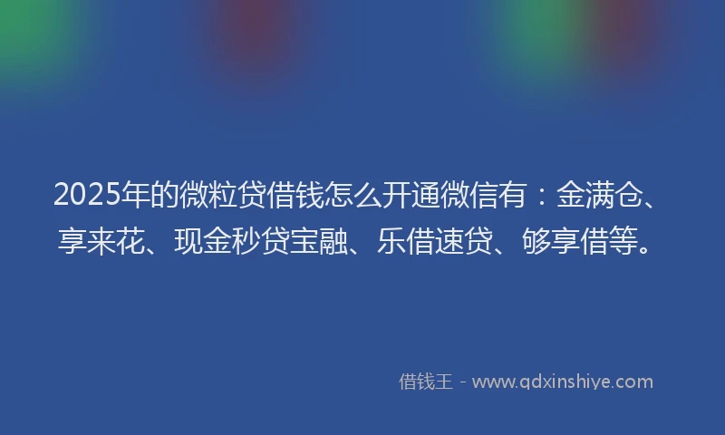 2025年的微粒贷借钱怎么开通微信有：金满仓、享来花、现金秒贷宝融、乐借速贷、够享借等。