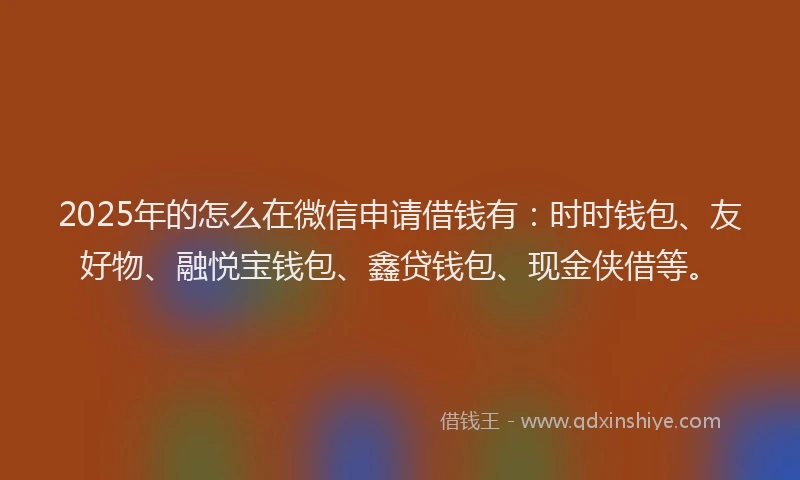 2025年的怎么在微信申请借钱有：时时钱包、友好物、融悦宝钱包、鑫贷钱包、现金侠借等。