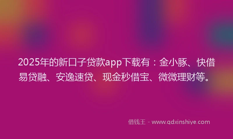 2025年的新口子贷款app下载有：金小豚、快借易贷融、安逸速贷、现金秒借宝、微微理财等。