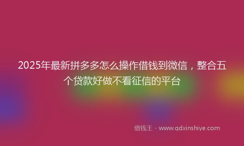 2025年最新拼多多怎么操作借钱到微信，整合五个贷款好做不看征信的平台
