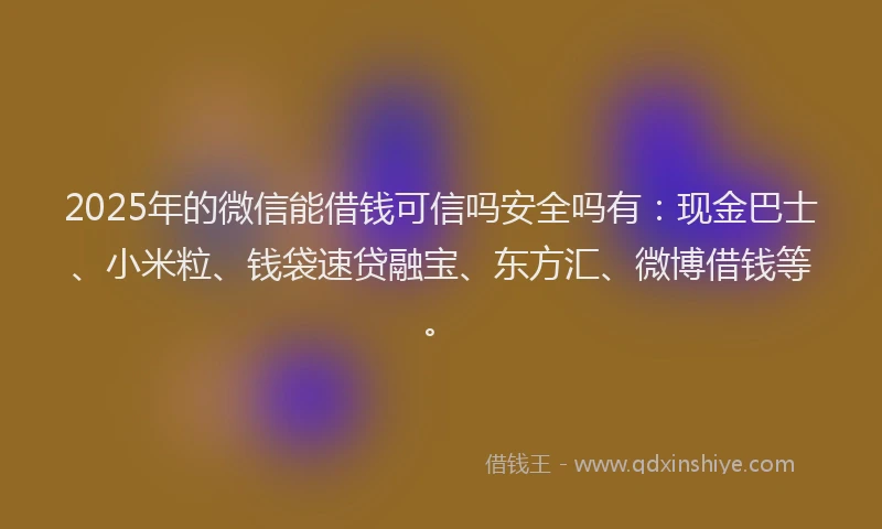 2025年的微信能借钱可信吗安全吗有：现金巴士、小米粒、钱袋速贷融宝、东方汇、微博借钱等。