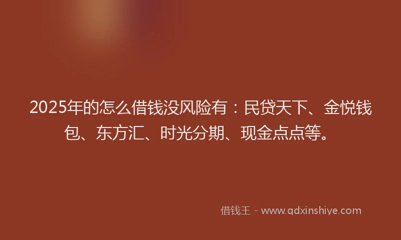 2025年的怎么借钱没风险有：民贷天下、金悦钱包、东方汇、时光分期、现金点点等。