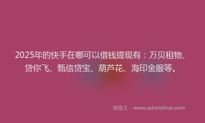 2025年的快手在哪可以借钱提现有：万贝租物、贷你飞、甄信贷宝、葫芦花、海印金服等。