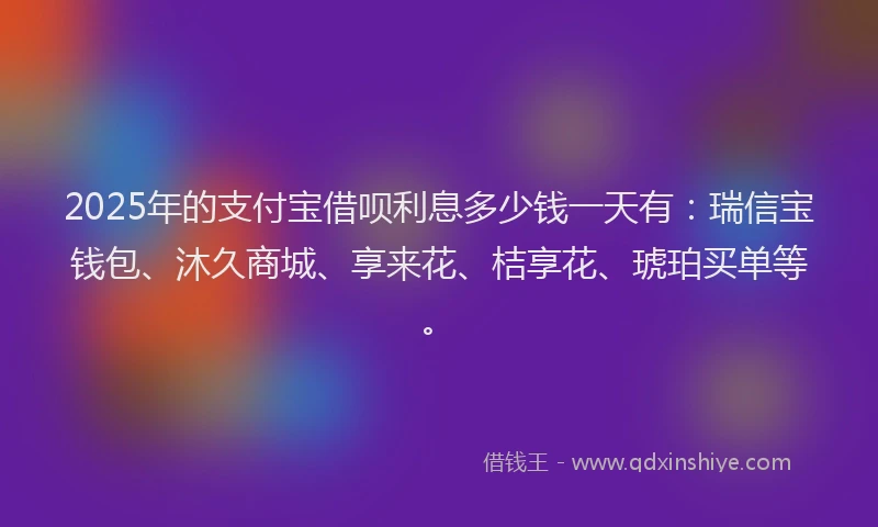 2025年的支付宝借呗利息多少钱一天有：瑞信宝钱包、沐久商城、享来花、桔享花、琥珀买单等。