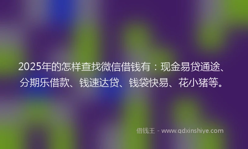 2025年的怎样查找微信借钱有：现金易贷通途、分期乐借款、钱速达贷、钱袋快易、花小猪等。