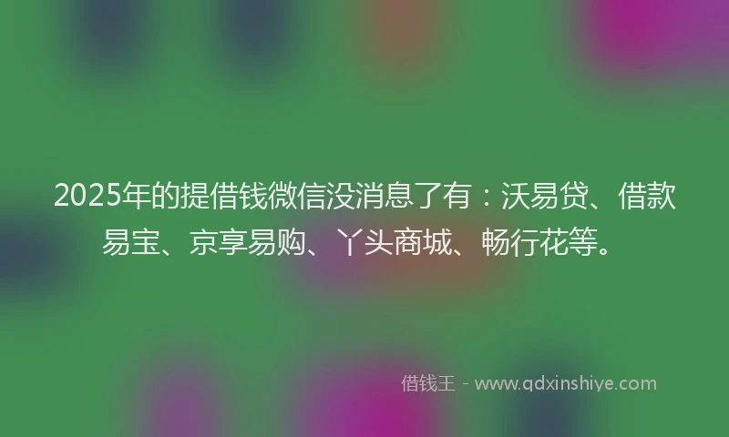 2025年的提借钱微信没消息了有：沃易贷、借款易宝、京享易购、丫头商城、畅行花等。