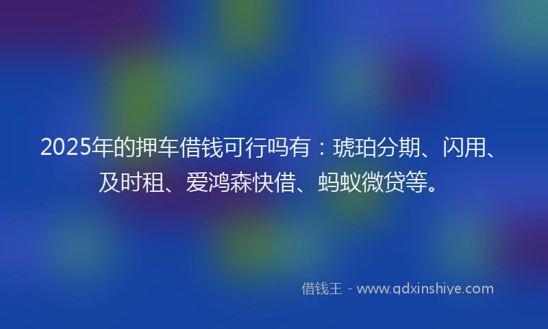 2025年的押车借钱可行吗有：琥珀分期、闪用、及时租、爱鸿森快借、蚂蚁微贷等。