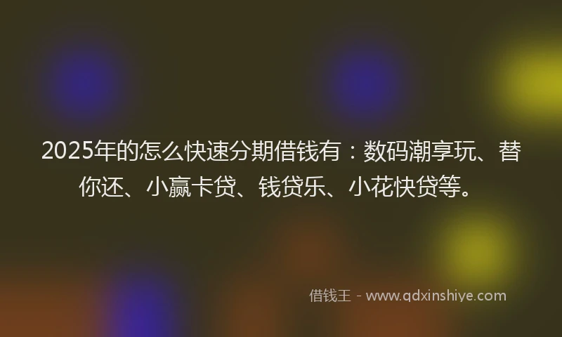2025年的怎么快速分期借钱有：数码潮享玩、替你还、小赢卡贷、钱贷乐、小花快贷等。