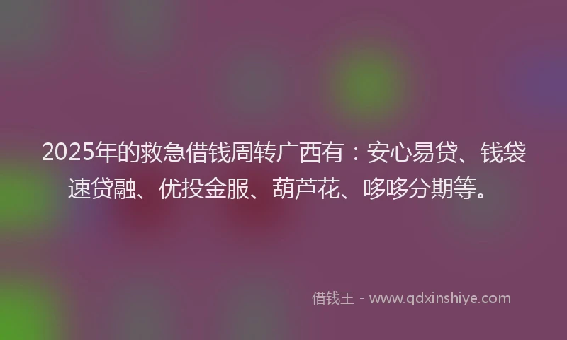 2025年的救急借钱周转广西有：安心易贷、钱袋速贷融、优投金服、葫芦花、哆哆分期等。