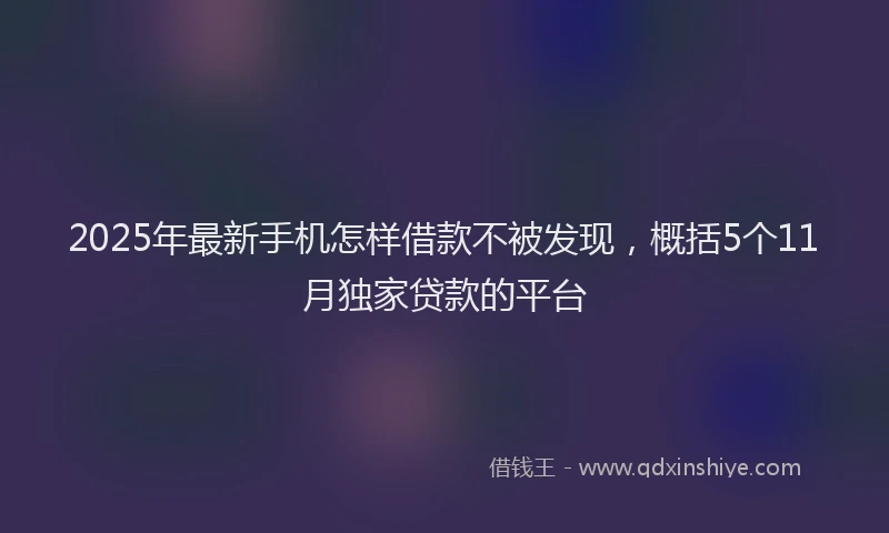 2025年最新手机怎样借款不被发现，概括5个11月独家贷款的平台