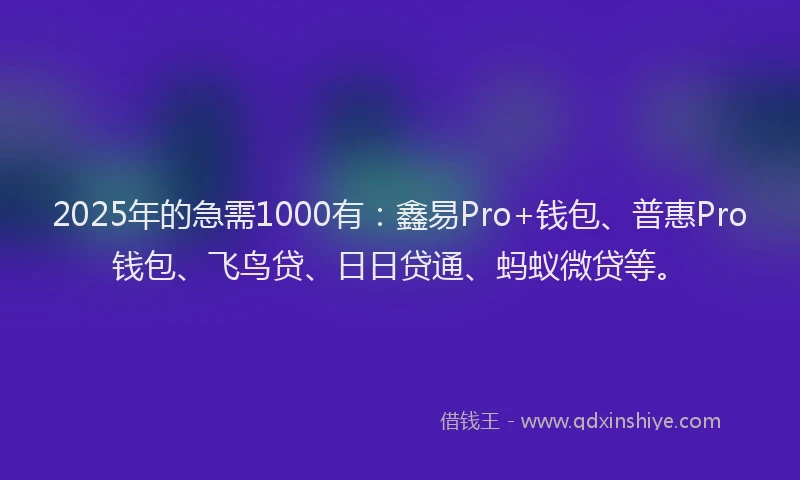 2025年的急需1000有：鑫易Pro+钱包、普惠Pro钱包、飞鸟贷、日日贷通、蚂蚁微贷等。