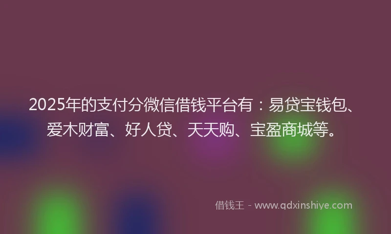 2025年的支付分微信借钱平台有：易贷宝钱包、爱木财富、好人贷、天天购、宝盈商城等。