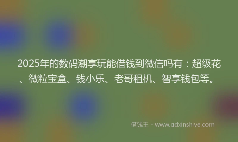 2025年的数码潮享玩能借钱到微信吗有：超级花、微粒宝盒、钱小乐、老哥租机、智享钱包等。
