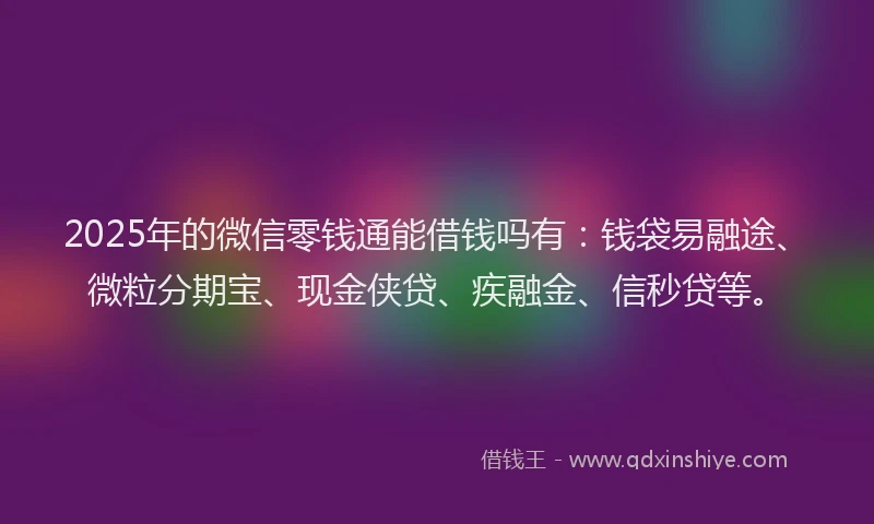 2025年的微信零钱通能借钱吗有：钱袋易融途、微粒分期宝、现金侠贷、疾融金、信秒贷等。