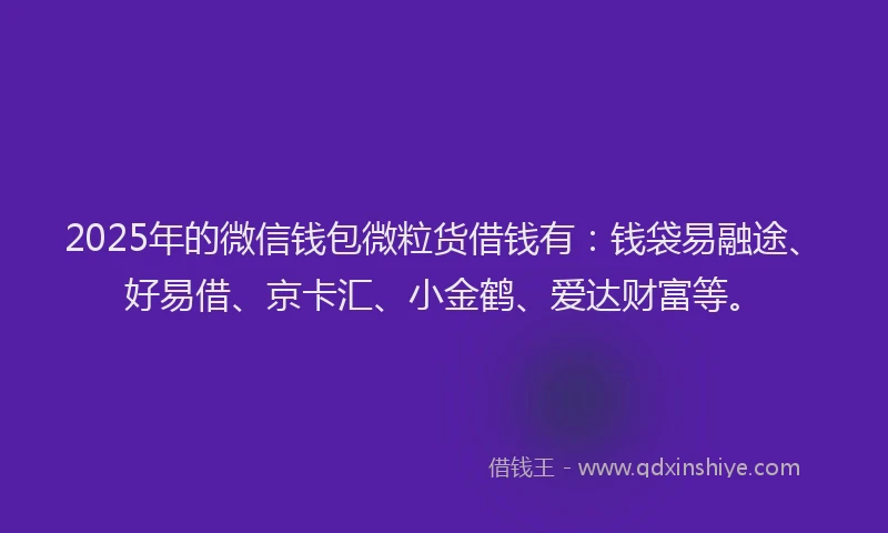 2025年的微信钱包微粒货借钱有：钱袋易融途、好易借、京卡汇、小金鹤、爱达财富等。