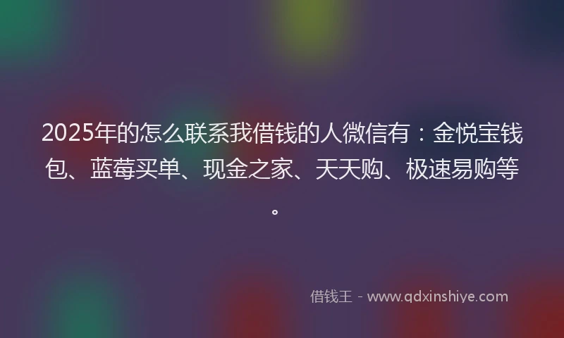 2025年的怎么联系我借钱的人微信有：金悦宝钱包、蓝莓买单、现金之家、天天购、极速易购等。