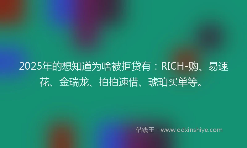 2025年的想知道为啥被拒贷有：RICH-购、易速花、金瑞龙、拍拍速借、琥珀买单等。
