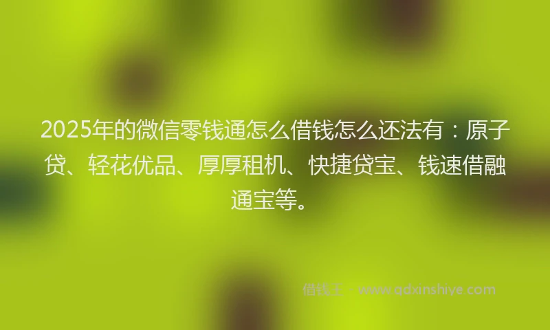 2025年的微信零钱通怎么借钱怎么还法有：原子贷、轻花优品、厚厚租机、快捷贷宝、钱速借融通宝等。