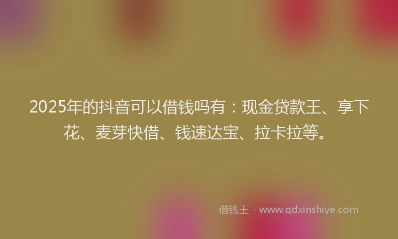 2025年的抖音可以借钱吗有：现金贷款王、享下花、麦芽快借、钱速达宝、拉卡拉等。
