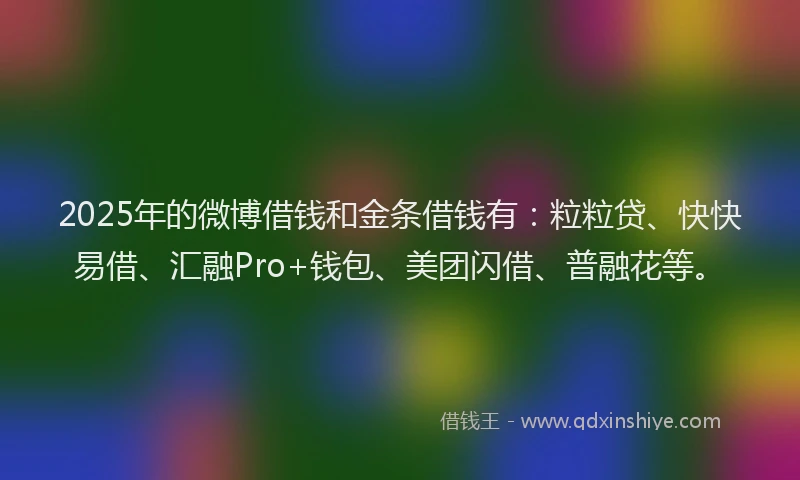 2025年的微博借钱和金条借钱有：粒粒贷、快快易借、汇融Pro+钱包、美团闪借、普融花等。