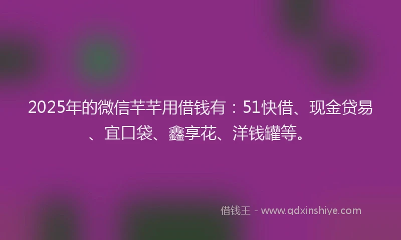 2025年的微信芊芊用借钱有：51快借、现金贷易、宜口袋、鑫享花、洋钱罐等。
