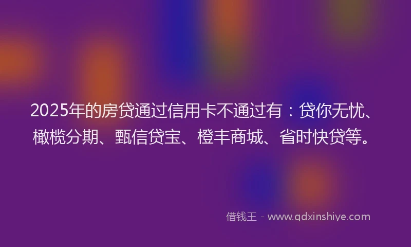 2025年的房贷通过信用卡不通过有：贷你无忧、橄榄分期、甄信贷宝、橙丰商城、省时快贷等。