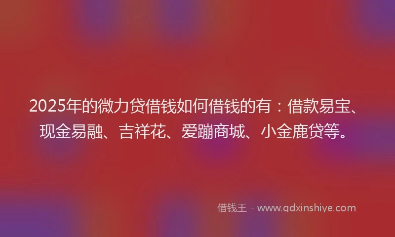 2025年的微力贷借钱如何借钱的有：借款易宝、现金易融、吉祥花、爱蹦商城、小金鹿贷等。