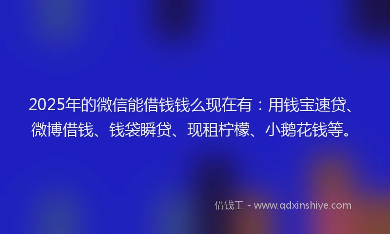 2025年的微信能借钱钱么现在有：用钱宝速贷、微博借钱、钱袋瞬贷、现租柠檬、小鹅花钱等。