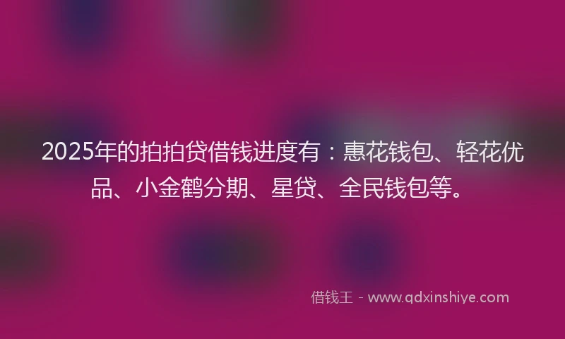 2025年的拍拍贷借钱进度有：惠花钱包、轻花优品、小金鹤分期、星贷、全民钱包等。