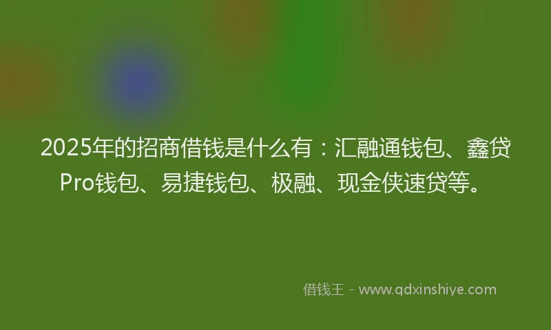 2025年的招商借钱是什么有：汇融通钱包、鑫贷Pro钱包、易捷钱包、极融、现金侠速贷等。