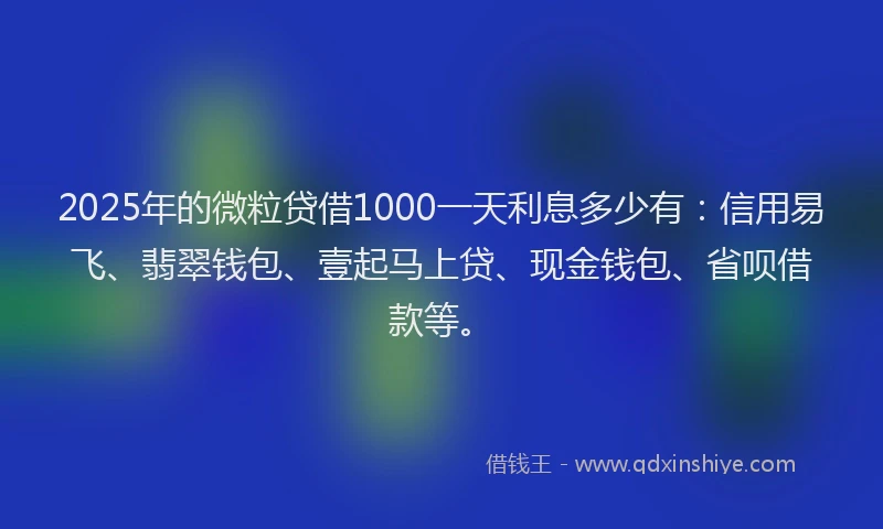 2025年的微粒贷借1000一天利息多少有：信用易飞、翡翠钱包、壹起马上贷、现金钱包、省呗借款等。