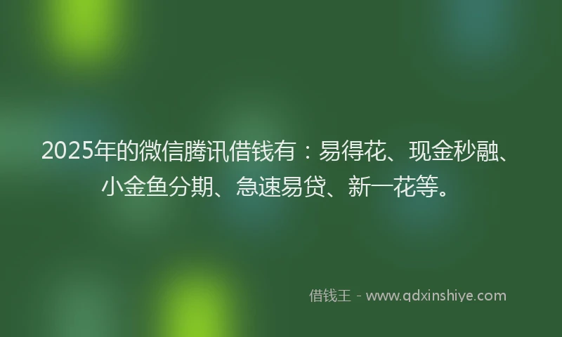 2025年的微信腾讯借钱有：易得花、现金秒融、小金鱼分期、急速易贷、新一花等。