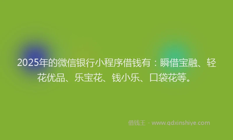 2025年的微信银行小程序借钱有：瞬借宝融、轻花优品、乐宝花、钱小乐、口袋花等。