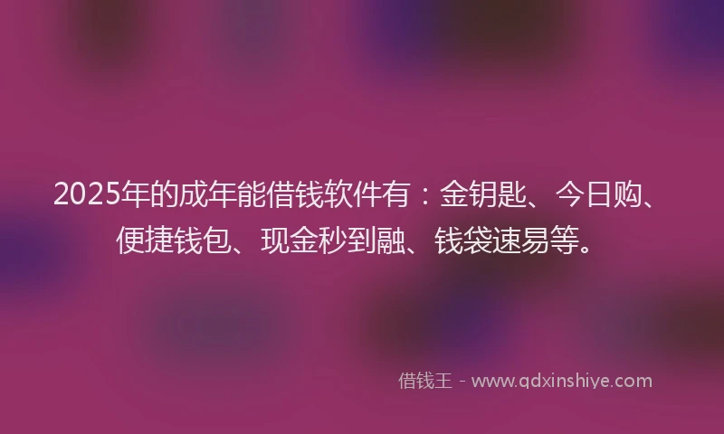 2025年的成年能借钱软件有：金钥匙、今日购、便捷钱包、现金秒到融、钱袋速易等。