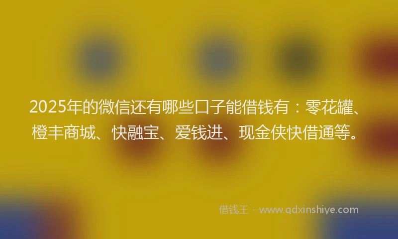 2025年的微信还有哪些口子能借钱有：零花罐、橙丰商城、快融宝、爱钱进、现金侠快借通等。