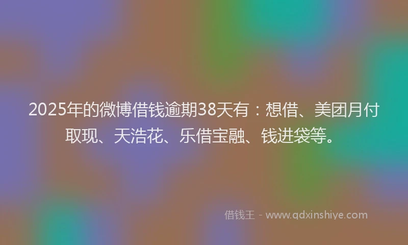 2025年的微博借钱逾期38天有：想借、美团月付取现、天浩花、乐借宝融、钱进袋等。