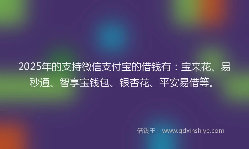 2025年的支持微信支付宝的借钱有：宝来花、易秒通、智享宝钱包、银杏花、平安易借等。
