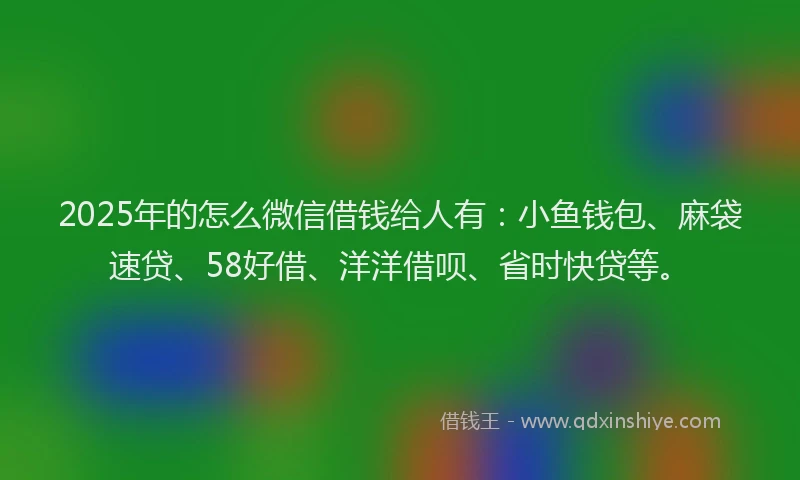 2025年的怎么微信借钱给人有：小鱼钱包、麻袋速贷、58好借、洋洋借呗、省时快贷等。