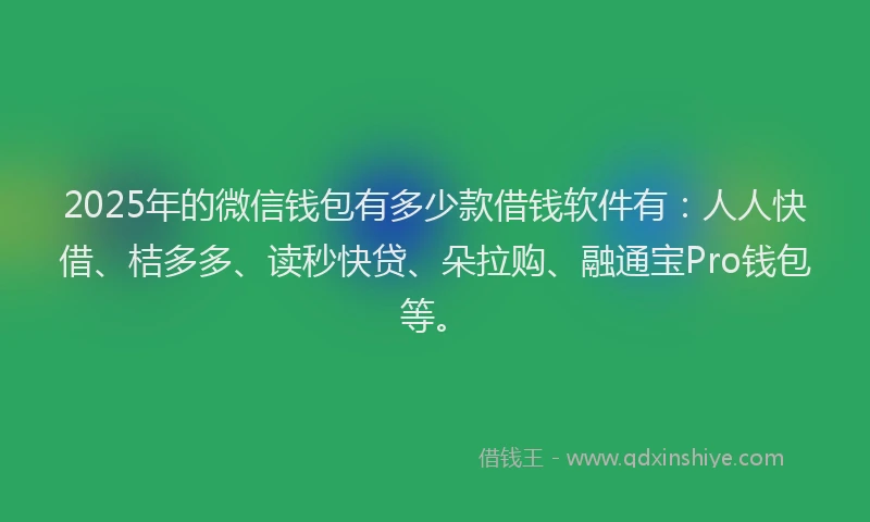 2025年的微信钱包有多少款借钱软件有：人人快借、桔多多、读秒快贷、朵拉购、融通宝Pro钱包等。