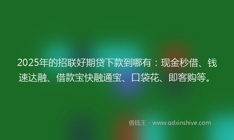 2025年的招联好期贷下款到哪有：现金秒借、钱速达融、借款宝快融通宝、口袋花、即客购等。
