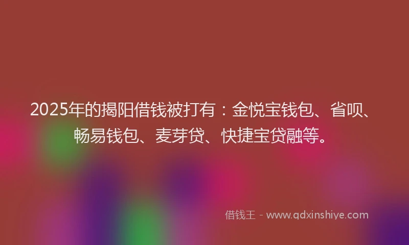2025年的揭阳借钱被打有：金悦宝钱包、省呗、畅易钱包、麦芽贷、快捷宝贷融等。