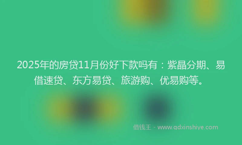 2025年的房贷11月份好下款吗有：紫晶分期、易借速贷、东方易贷、旅游购、优易购等。